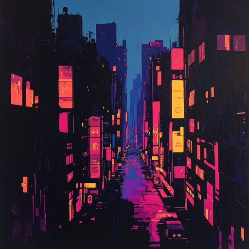 A dystopian world of towering neon signs, cybernetic inhabitants, and shadowy alleyways is brought to life through pulse pounding rhythms and distorted synth layers, creating an immersive journey into a nightmarish yet mesmerizing cityscape