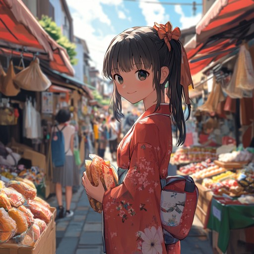 An exuberant instrumental track capturing the essence of animated festival joy, seamlessly integrating shamisen and upbeat musical elements that evoke images of bustling festival scenes, laughter, and traditional celebrations in the world of anime