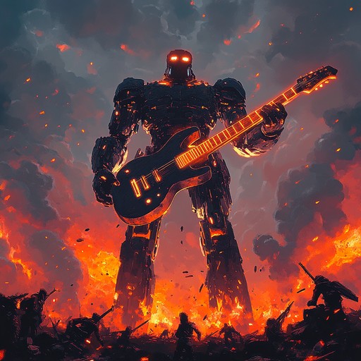 A fusion of powerful guitar riffs, pounding drums, and orchestral elements to create a grandiose, cinematic atmosphere. The intensified energy and dynamic shifts between soft and loud passages bring out an epic journey.