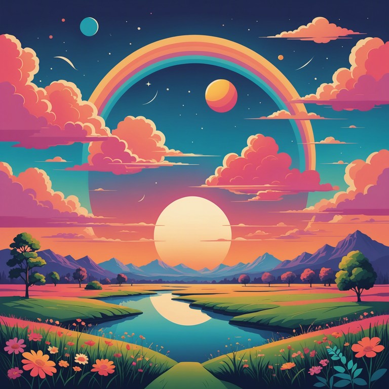 This track is a rich tapestry of psychedelic elements intertwined with layers of sonic depth that create a hopeful, introspective musical journey, carried by echoing guitar riffs and a whimsical synth background.