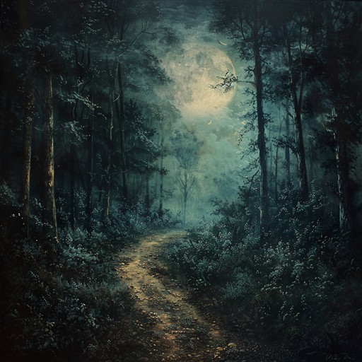 Exploring a similar thematic concept, this variant focuses on the interplay of lighter woodwind tones against brass and string crescendos to depict eerie whispers and lurking shadows in a moonlit forest. The emotional landscape shifts subtly, hinting at lurking dangers and unspoken secrets.