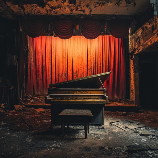 Imagine an abandoned cabaret where the piano's mournful tunes echo through empty halls, each note a whisper of lost dreams and shadows