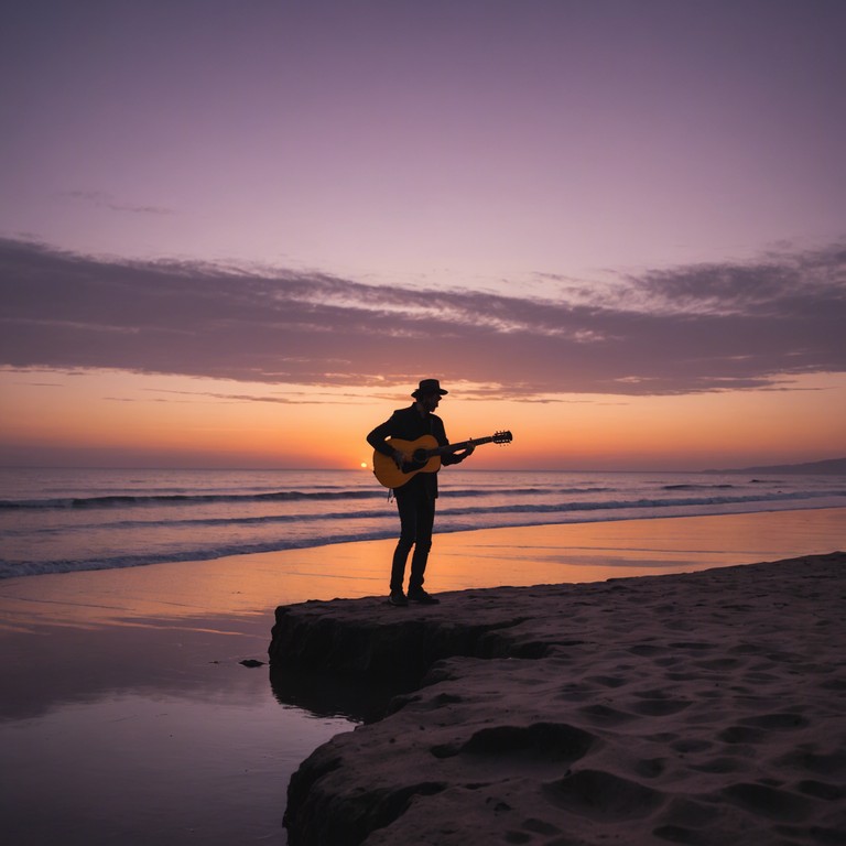 A track that encapsulates the haunting melancholy of twilight blues, merging gentle rock rhythms with soul stirring blues guitar leads. This instrumental song should reflect the feeling of introspective evenings fading into night, with each guitar string reverberating a sense of lost time and longing.