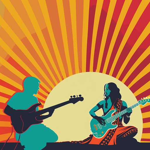 Feel the radiant energy as bright rock guitar riffs blend seamlessly with traditional indian raga scales, creating an upbeat instrumental perfect for lively moments and sunlit days.