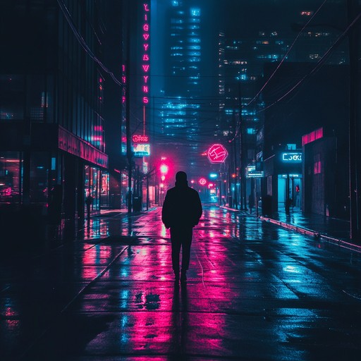 An evocative instrumental new wave piece featuring haunting synth melodies, reverberating guitars, and pulsing basslines, creating an ethereal and introspective atmosphere reminiscent of urban nights and neon lit streets.