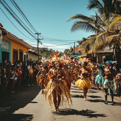 An energetic samba track with infectious rhythms, spirited percussion, and lively melodies evoking the atmosphere of a vibrant street festival in rio de janeiro. Celebrate under the tropical sun with exuberant dance steps and festive chants, creating an unmissable carnival party vibe.