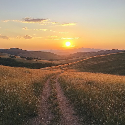 An instrumental piece featuring soothing steel guitar harmonies that capture the serene beauty of a western sunset, transporting the listener to peaceful open plains and quiet trails