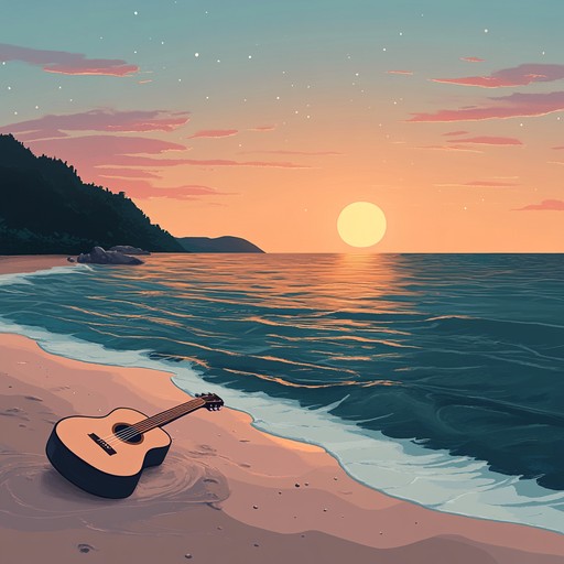 A smooth and inspiring bossa nova piece featuring gentle acoustic guitar rhythms and soothing harmonies, capturing the essence of a peaceful seaside evening and invoking feelings of relaxation and happiness.