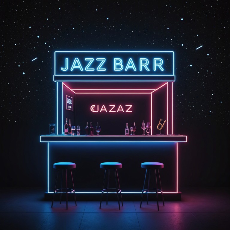 Imagine a lively blues tune infused with whimsical elements that transport the listener to a playful, otherworldly jazz club on jupiter. The track features a rhythmic foundation led by a vibrant saxophone, along with playful interludes that emulate the mysterious and quirky moods of outer space.