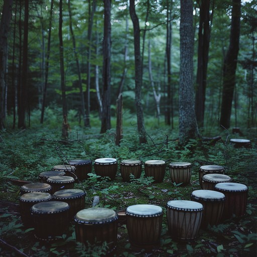 Dynamic percussive layers and atmospheric soundscapes evoke a sense of ancient ceremonies in a lush jungle setting.