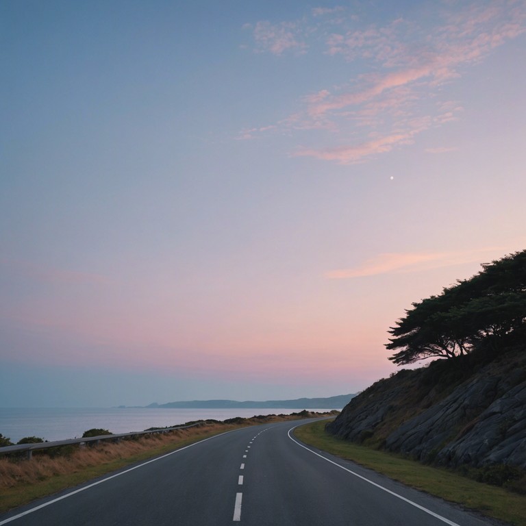 A soundtrack for serene drives along ocean lined highways as twilight deepens. Perfect for unwinding after a long day, with soft synth textures enveloping the listener in comfort and nostalgia.