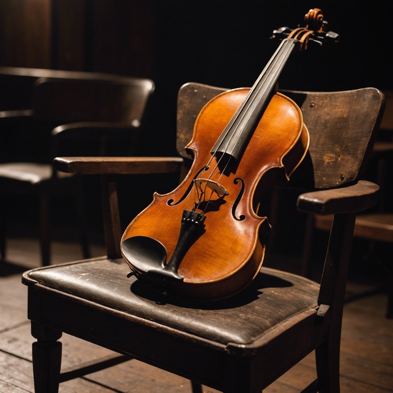 Imagining the nostalgic and enchanted ambiance as spectral figures of performers past softly play the violin, echoing through a once bustling auditorium, now silent and bathed in gentle shadow.