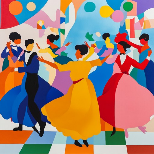 A light hearted waltz with twinkling and playful melodies, enchanting listeners with its whimsical and carefree atmosphere. The rhythm invites a sense of joyful dancing, perfect for imagining a ballroom filled with color and movement.