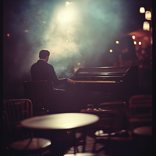 Imagine a delicate dance of piano chords weaving through the air, capturing the essence of vintage cabaret charm and romantic evening serenades, perfect for moments of quiet reflection and soothing nostalgia