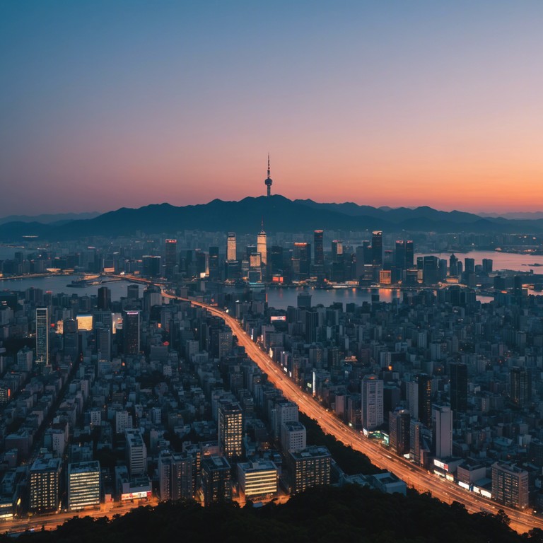 Experience a journey through seoul's glowing city at night, painted with the soft strumming of a gayageum amidst modern, whispery synths creating an ethereal and uplifting soundscape that feels both timeless and contemporary.