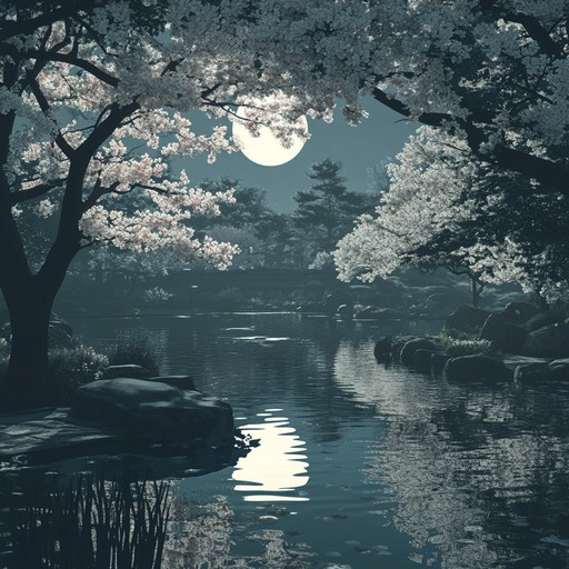 This soothing instrumental piece uses traditional japanese instrumentation to convey the serene beauty and tranquility of a moonlit garden, drawing listeners into a peaceful and reflective state.