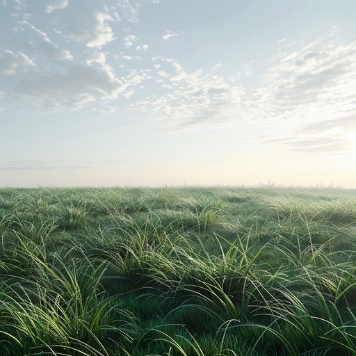 Create a serene and gentle ambient tune that captures the essence of a carefree summer afternoon in a sunny meadow, evoking images of warm breezes, rustling grass, and the tranquility of nature