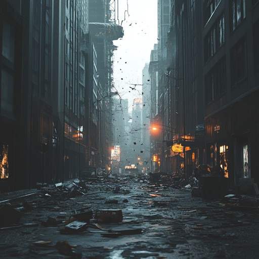 This composition paints a vivid picture of a metropolis in decay, engulfed in unrest and turmoil. Dissonant melodies and relentless drum patterns symbolize the city's downfall, capturing moments of fear and anxiety. It’s a sonic depiction of an urban disaster, delivered with intense, jarring sounds that evoke the sense of desperation and uncertainty.