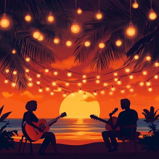 An enchanting instrumental bossa nova track that captures the vibrant energy of a festive beach carnival at sunset, blending smooth rhythms with joyous melodies.