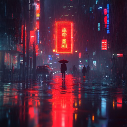 Delve into the deep sadness of cybernetic despair with a synthesizer driven ambient track. Picture the lonely wanderer in a rain drenched cityscape, where each neon glow illuminates the shadows of missed opportunities and lost connections. The music echoes the emotional void in a world run by machines.