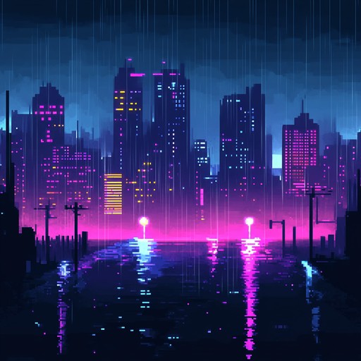 In a future dystopian cityscape, beneath neon glow and soft rain, the track captures fleeing shadows moving in sync with sharp, pulsating techno rhythms, reflecting a tale of suspense and technological mystique.