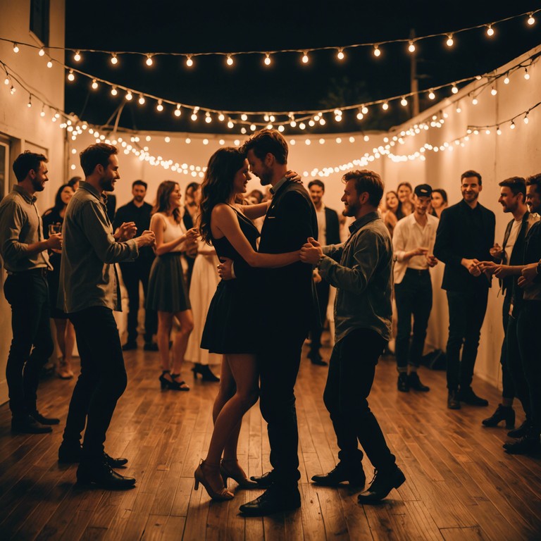 This composition captures the essence of a lively outdoor salsa dance party under the summer night sky, filled with vibrant energy and unbridled enthusiasm. The music rises and falls with rhythms that beckon dancers to the floor, driven by rich percussion and a melody that celebrates the joy of summer nights.