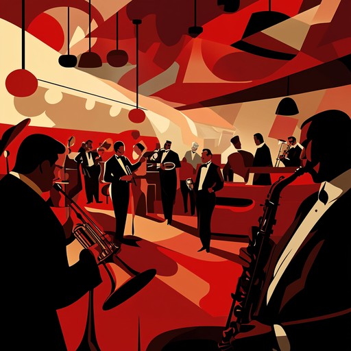 A lively swing jazz piece showcasing energetic brass sections, engaging drum beats, and a dynamic piano, evoking the vibrant atmosphere of 1920s and 1930s jazz clubs.