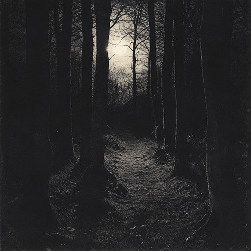 An instrumental piece blending freak folk elements with suspenseful atmospheres, featuring eerie hurdy gurdy melodies echoing through dark forests, evoking mystery and lingering unease as if journeying through an enchanted, haunted wood.