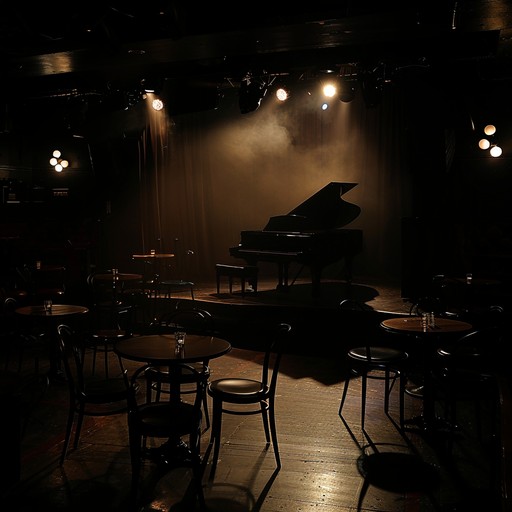 A haunting cabaret inspired instrumental piece, featuring mysterious and somber piano melodies that evoke a sense of timeless nights and introspective moments. The piece should paint an auditory picture of a quiet, late night cabaret where shadows play on the walls and whispers fill the air, hinting at untold stories of love, loss, and melancholy.