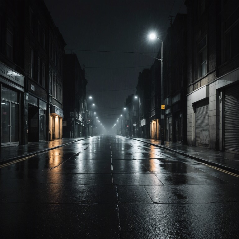 This composition captures the essence of wandering alone through quiet city streets at night. The music follows a gentle, introspective path with a deep sense of longing and reflection. Melancholy permeates as the sounds simulate echoing footsteps on wet pavement, creating a haunting, cinematic soundscape.