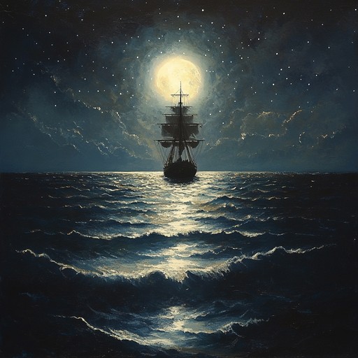 Imagine a moonlit night on the open sea, where the echoes of russian naval history blend with haunting, ethereal melodies. This instrumental piece paints a serene yet nostalgic scene, using the deep, resonant tones of a naval military band, imbued with a dreamlike quality. The music flows like gentle waves, carrying the listener through a landscape of shimmering stars and undulating waters, evoking both pride and longing.