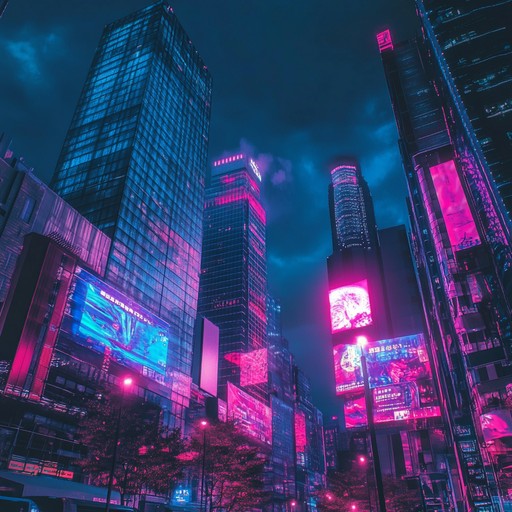 A bold instrumental cyberpunk track combining driving synth melodies with heavy industrial rhythms, evoking a futuristic cityscape where technology and humanity collide.