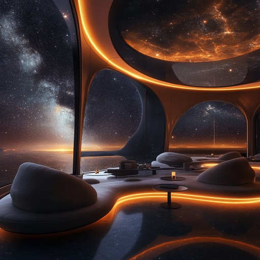 Envision a sleek, modern lounge aboard a spaceship, traveling through the stars. Ethereal synthesizer sounds create a dreamy atmosphere, blending with smooth, chilled lounge beats. This track offers a refreshing escape from reality, ideal for unwinding in an interstellar setting.