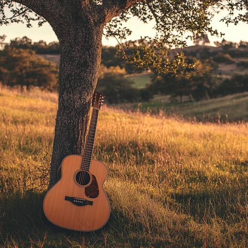 An instrumental piece featuring delicate acoustic guitar strums and soft harmonies that conjure images of serene countryside evenings, with a soothing melody that calms the soul and reflects on nature's quiet beauty