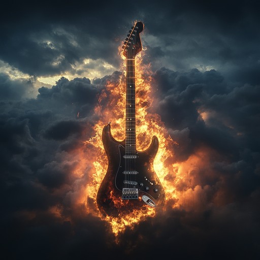 A high energy instrumental metal piece characterized by fast paced, aggressive guitar riffs, pounding drums, and a driving bass line, creating an atmosphere of unstoppable force and fierce intensity.