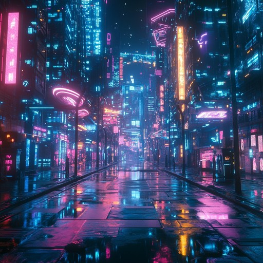 Dive deep into infinite neon waves and pulsating futuristic beats, capturing the essence of a high tech metropolis. The soundscape hypnotizes with complex synth layers and ambient dub vibes.