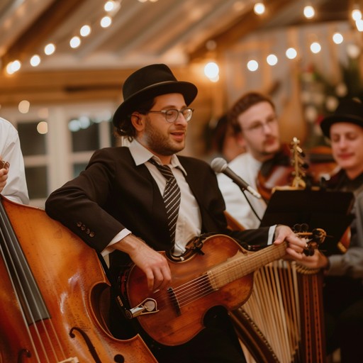 An invigorating instrumental song capturing the lively spirit of a klezmer band, blending clarinet melodies with upbeat rhythms that motivate traditional dance celebrations, perfect for channeling the joy and energy of jewish cultural events.