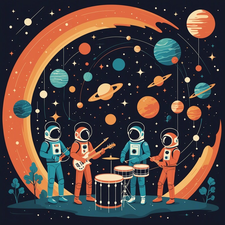 A track evoking a grand festival among the stars, where celestial sounds mingle with joyful beats on the hang drum to create a lively party anthem that is both uplifting and otherworldly.