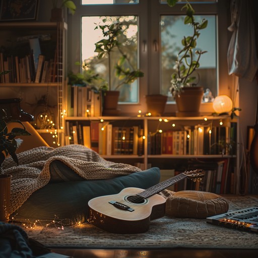 Delicate acoustic guitar melodies intertwine to create a tranquil, soothing ambiance perfect for reflecting on serene summer sunsets. The gentle strumming and soft chords offer a peaceful escape, inviting relaxation and quiet contemplation.