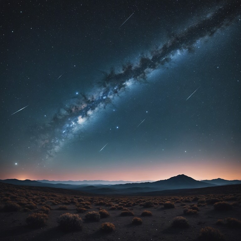 This piece transports the listener across a serene, starlit journey through the cosmos, featuring ethereal synth pads that intertwine with celestial echoes creating an expansive auditory experience.