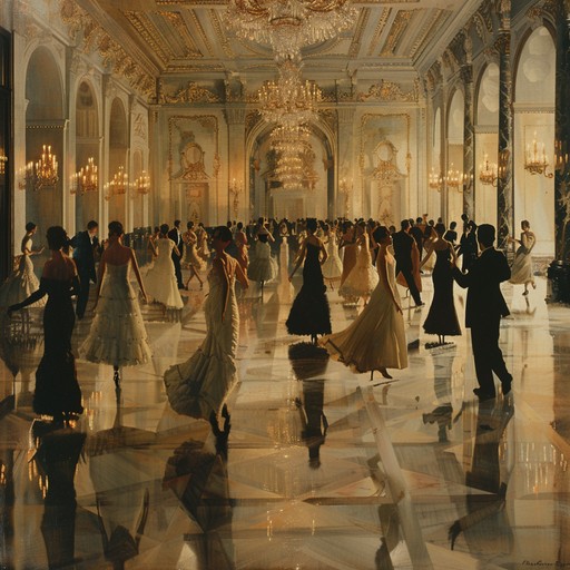 Immerse in an elegant ballroom dance groove with sophisticated arrangements and smooth transitions. The track carries a rhythmic pulse perfect for an upscale dance environment, combining elements of classical orchestration and modern dance beats to create an atmosphere of refined excitement.