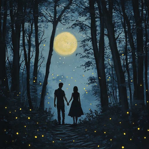 A tender, mellow bluegrass instrumental evoking the serene beauty and heartfelt love of a moonlit appalachian night. Acoustic guitar strumming softly accompanies a gentle fiddle melody, creating an atmosphere of intimacy and warmth. Perfect for a quiet, reflective moment with a loved one, surrounded by nature's tranquility. Imagery of fireflies, starry skies, and a soft breeze gently moving through the trees enhances the emotional depth of this piece.