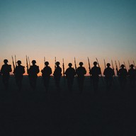 tension filled military drumline, ominous atmosphere