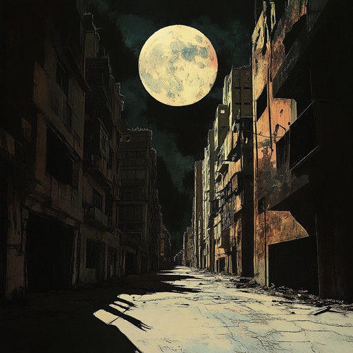 A captivating instrumental piece that weaves gritty industrial sounds with ethereal wave atmospheres, evoking a haunting journey through abandoned cityscapes under a moonlit sky.