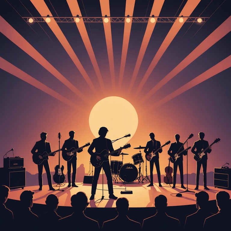 Imagine a rock concert where the electric guitar dances with violins and cellos, providing a powerful, funky, and sophisticated musical experience, all while maintaining a playful and bold mood.