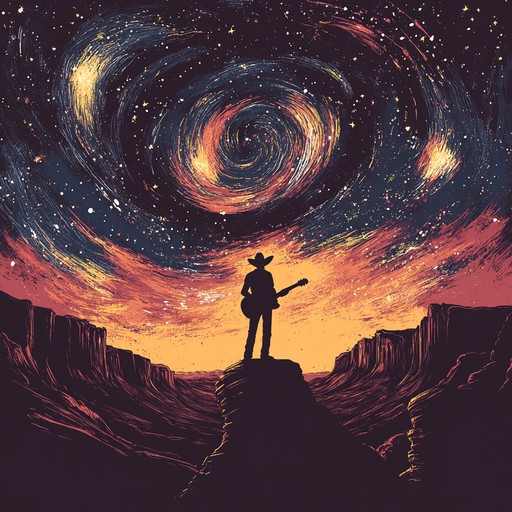 An instrumental piece that fuses traditional americana elements with ethereal, otherworldly sounds. The melody transports the listener through vast desert canyons under a sky full of stars, evoking a sense of wonder and exploration. The haunting lap steel guitar intertwines with ambient textures, creating a unique blend of the familiar and the cosmic.