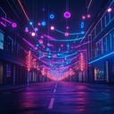 futuristic holiday vibes in a dystopian neon lit cityscape