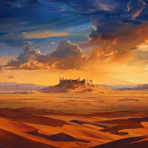 Immerse into the splendor of a sun drenched desert landscape, rich with alluring oud melodies, and rhythmic darbuka beats that transport you to golden palaces and bustling bazaars of yore. The music unfolds like a grand tapestry woven with threads of history and majesty, echoing ancient tales of kings and warriors.