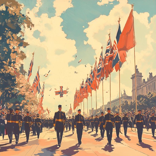 An uplifting instrumental piece that combines the grandeur of military marches with festive rhythms, featuring triumphant melodies played on the bagpipes, evoking feelings of joy, pride, and celebration