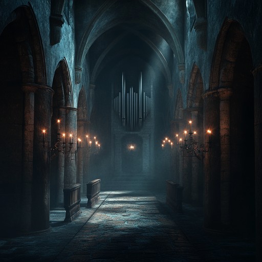 A haunting orchestral piece that evokes the mysterious ambiance of subterranean passageways, blending ethereal strings and ominous organ melodies to create an unsettling yet mesmerizing soundscape.